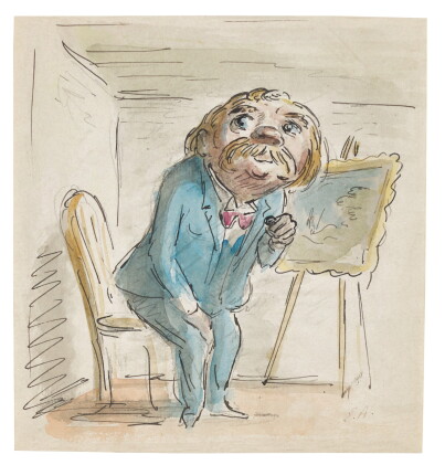 Catalog image of ardizzone, "the art expert", ink and watercolour drawing, [c.1955]