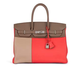 View 1 of Lot 6:  Rose Jaipur, Etoupe and Argile in Swift and Clemence Leather Birkin 35 Palladium Hardware, 2012
