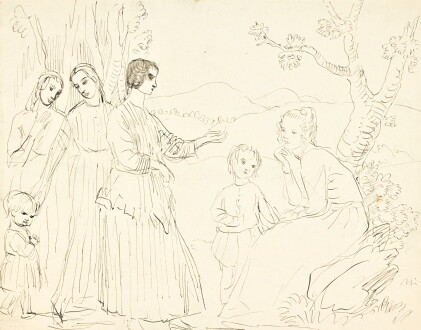 Catalog image of augustus john, r.a. | woman and children among trees; young child in a headscarf