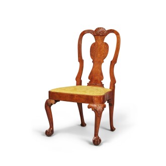 View 1 of Lot 1009: Very Fine and Rare Queen Anne Carved and Figured Walnut Side Chair, Carving attributed to John Welch, Boston, Massachusetts, Circa 1740
