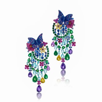 View 1 of Lot 539: Unique pair of gem set pendent earrings, ‘Animal World’