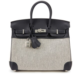 View 1 of Lot 5649: Limited Edition Caban and Bleu France Swift and Ecru and Black Toile Verso Quadrille Birkin 25 Palladium Hardware, 2023