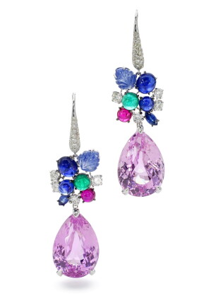 Catalog image of michele della valle | pair of gem set and diamond pendent earrings