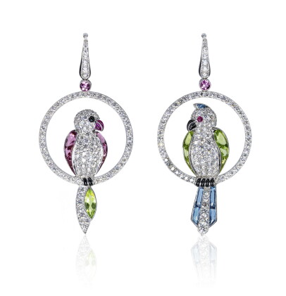 Catalog image of pair of gem set, onyx and diamond earrings, 'uccellini', michele della valle
