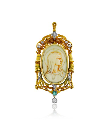 Catalog image of Pendentif ivoire, émeraude et diamants | Ivory, emerald and diamond pendant