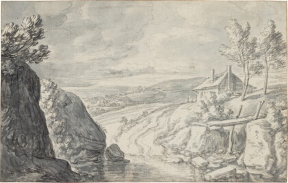 Catalog image of Hilly landscape with a hut by a river