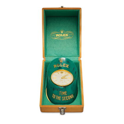 Catalog image of Time To The Second A gilt brass and printed desk timepiece with stop feature, C…