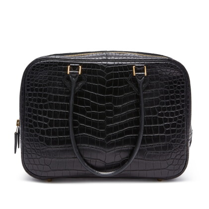 Catalog image of Black Plume 21cm in Matte Porosus Crocodile with Gold Hardware, 2014