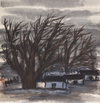 View 1 of Lot 98: Lin Fengmian (1900-1991) Village in a Winter Forrest | 林風眠 （1900-1991年)《雪岭蒼林》 設色紙本 鏡框