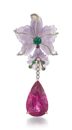 Catalog image of gem set and diamond pendant | 寶石 配 鑽石 吊墜
