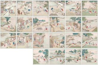 View 1 of Lot 227: Anonymous (Qing Dynasty), Rice cultivation and scenes from daily life, ink and color on paper, a set of twenty-two leaves