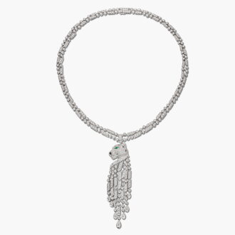 View 1 of Lot 1787: Diamond, Onyx and Emerald 'Panthère' Pendent Necklace | 卡地亞 |  鑽石 配 縞瑪瑙 及 祖母綠 'Panthère' 掛墜項鏈
