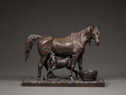 Catalog image of Mare and foal by a pail