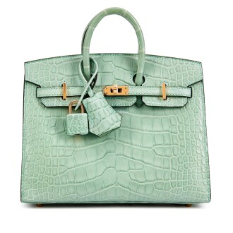 View 1 of Lot 5409: Limited Edition Vert D’eau Matte Alligator Birkin 20 Sellier Gold Hardware, 2023