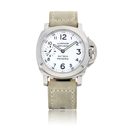 View 1 of Lot 8362: Luminor Daylight Slytech, Reference 5218-207/A | A limited edition stainless steel wristwatch, Made for Sylvester Stallone, Circa 1996 | 沛納海 Luminor Daylight Slytech 型號5218-207/A | 限量版精鋼腕錶，為施維斯達·史泰龍而製，約1996年製