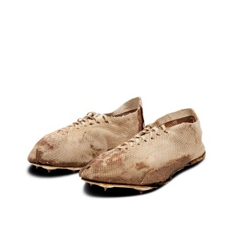 View 1 of Lot 71: Bill Bowerman (Nike Co-Founder) Handmade Mesh Steeplechase Track Spikes | Made For Bill Norris