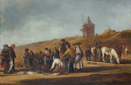 Catalog image of pieter de neyn | landscape with fish vendors on the beach