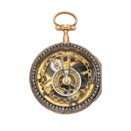 Catalog image of A gold and paste-set skeletonized verge watch Circa 1770