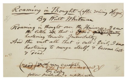 View 1 of Lot 169: Whitman, Walt | "I must show perfect blood, the great heroic gentleman"