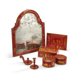 View 1 of Lot 266: An Italian red lacquered and parcel-giltwood toilette set, Venice, second half 18th century