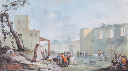 Catalog image of Village scene with peasants conversing