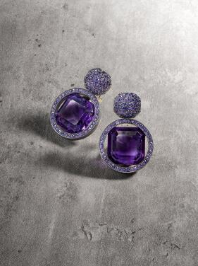 View 1 of Lot 16: Pair of Amethyst and Purple Sapphire Earclips