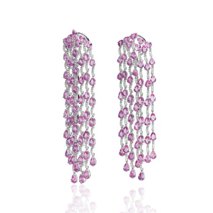 Catalog image of pair of pink sapphire and diamond earrings, michele della valle