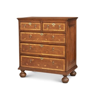 View 1 of Lot 191: Rare William and Mary Line-and-Berry Inlaid Walnut Chest of Drawers, Chester County, Pennsylvania, Circa 1745
