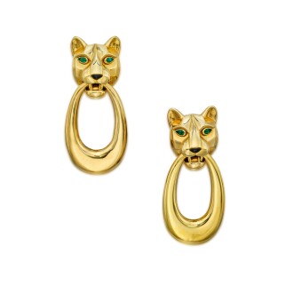 View 1 of Lot 315: Pair of Gold, Emerald and Onyx Earclips 