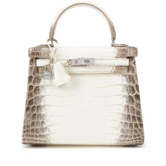 View 1 of Lot 5511: White Matte Niloticus Crocodile Himalaya Kelly 25 Retourne 18K White Gold and Diamond Hardware, 2021