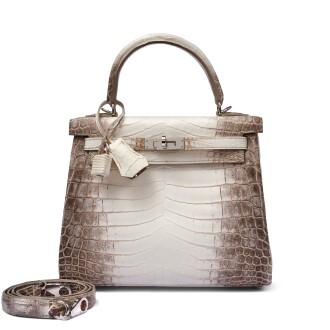 View 1 of Lot 5: White Matte Niloticus Crocodile Himalaya Kelly 25 Retourné Palladium Hardware, 2021