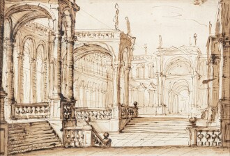View 1 of Lot 149: Design for a stage set with porticos