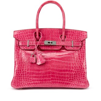 View 1 of Lot 6082: Fuchsia Shiny Porosus Crocodile Birkin 30 Palladium Hardware, 2005