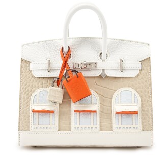 View 1 of Lot 7713: Limited Edition Beton Matte Alligator, White Togo, Swift and Sombrero, Orange H and Craie Swift and Bleu Brume Chèvre Mysore Faubourg Sellier Birkin 20 Palladium Hardware, 2021