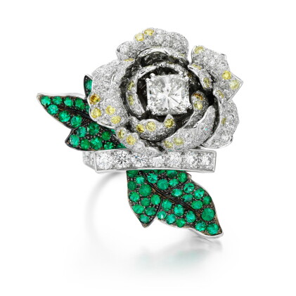 Catalog image of boucheron | diamond, emerald and coloured diamond ring, 'botane'