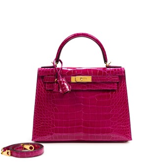 View 1 of Lot 651: Rose Pourpre Alligator Mississippiensis Kelly 28 Sellier Gold Hardware, 2020