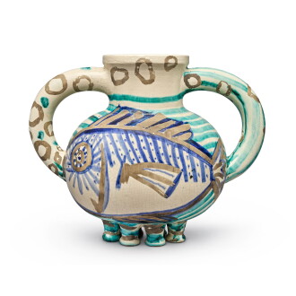 View 1 of Lot 246: Vase deux anses avec poissons