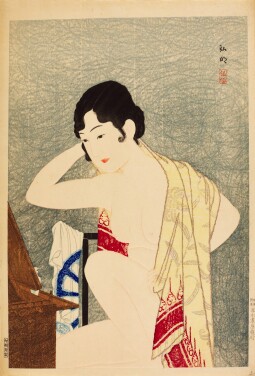 View 1 of Lot 166: Takahashi Hiroaki (1871-1945) | Make-up before a mirror (Kagami no mae, kesho) | Showa period, 20th century