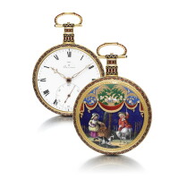 125. RETAILED BY BARRAUD: A YELLOW GOLD AND ENAMEL OPEN-FACED WA