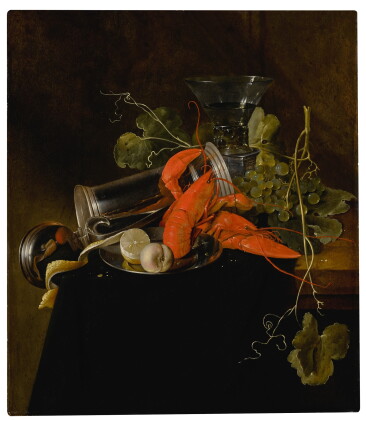 Catalog image of Still life with two lobsters, an overturned tankard, a berkemeier glass, grapes…