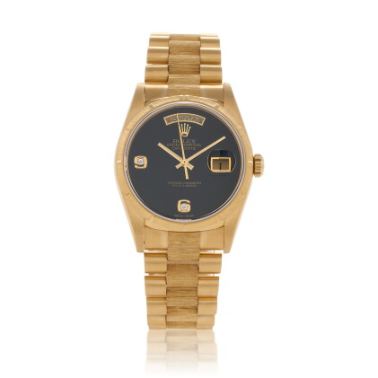 Catalog image of Day-Date, Ref. 18248 Yellow gold wristwatch with day, date, bracelet with bark …
