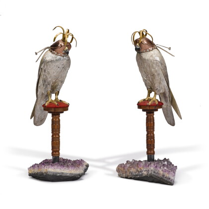 Catalog image of A pair of silver falcon models, Meiling & Gartrell, London 1987