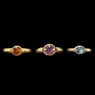 View 1 of Lot 1035: Three gem-set solid gold rings Khmer, 7th - 12th century | 高棉 七至十二世紀 金嵌寶戒指一組三枚