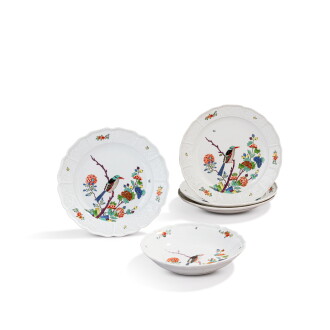 View 1 of Lot 566: Four Meissen porcelain plates and a shallow bowl, circa 1735-40