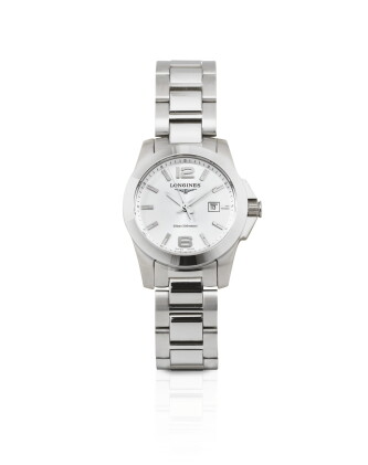 Catalog image of longines | conquest, stainless steel watch with date and bracelet, circa 2015 […
