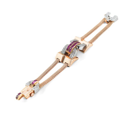 Catalog image of montre bracelet de dame rubis et diamants, boucheron, vers 1940 | lady's ruby a…