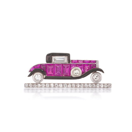 Catalog image of Ruby, enamel and diamond brooch, circa 1925