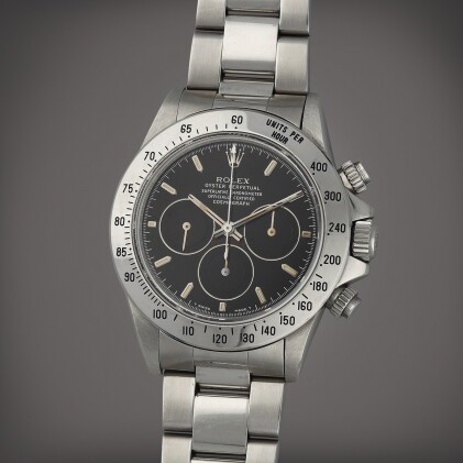 Catalog image of Daytona 'Darth Vader', Reference 16520 A stainless steel chronograph wristwatch…