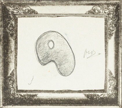 Catalog image of La Palette, 1973. Dessin au crayon monogrammé à droite. Encadré.