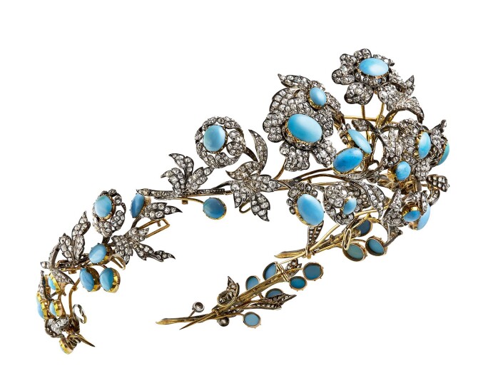 Diamond and turquoise floral tiara, Mellerio